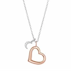 PRIMROSE Sterling Silver Cubic Zirconia Moon & Polished Open Heart Pendant Necklace