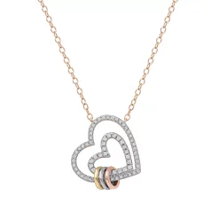 DeCouer Tri-Tone 1/4 Carat T.W. Diamond Double Heart Necklace