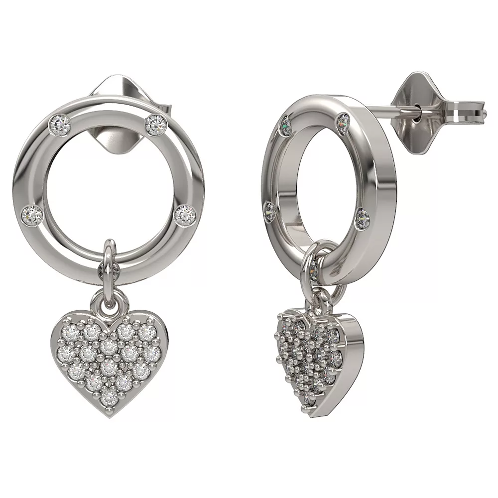 Sterling Silver Diamond Accent Heart Dangle Earrings
