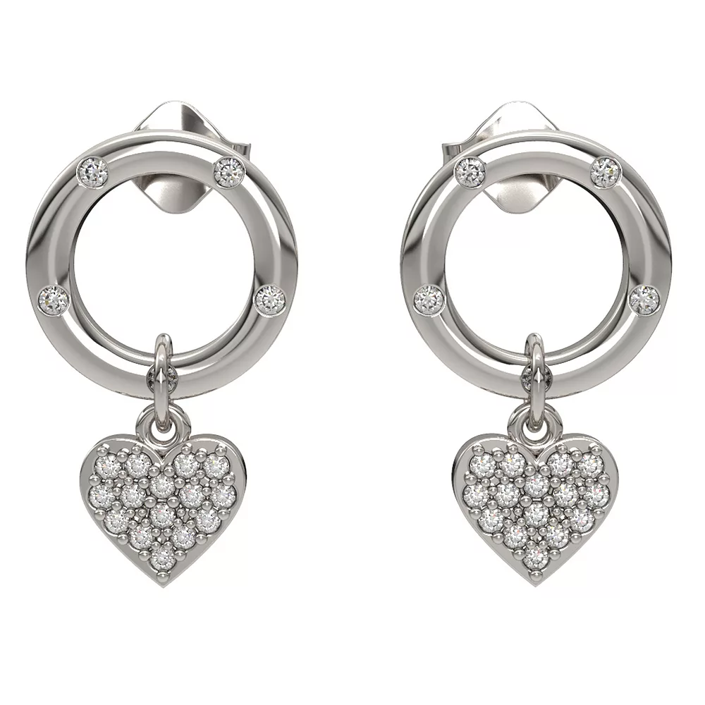 Sterling Silver Diamond Accent Heart Dangle Earrings - Image 2