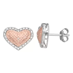HDI Two Tone Sterling Silver 1/10 Carat T.W. Heart Stud Earrings
