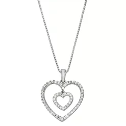 HDI Sterling Silver 1/4 Carat T.W. Double Heart Pendant Necklace