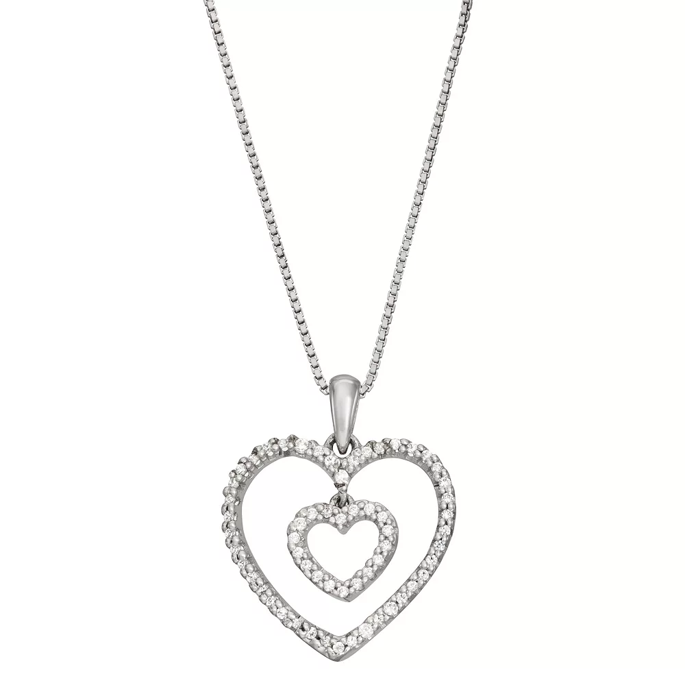 HDI Sterling Silver 1/4 Carat T.W. Double Heart Pendant Necklace