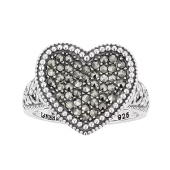 Lavish by TJM Sterling Silver Marcasite Pave Heart Ring