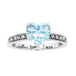 Lavish by TJM Sterling Silver Sky Blue Topaz & Marcasite Heart Ring