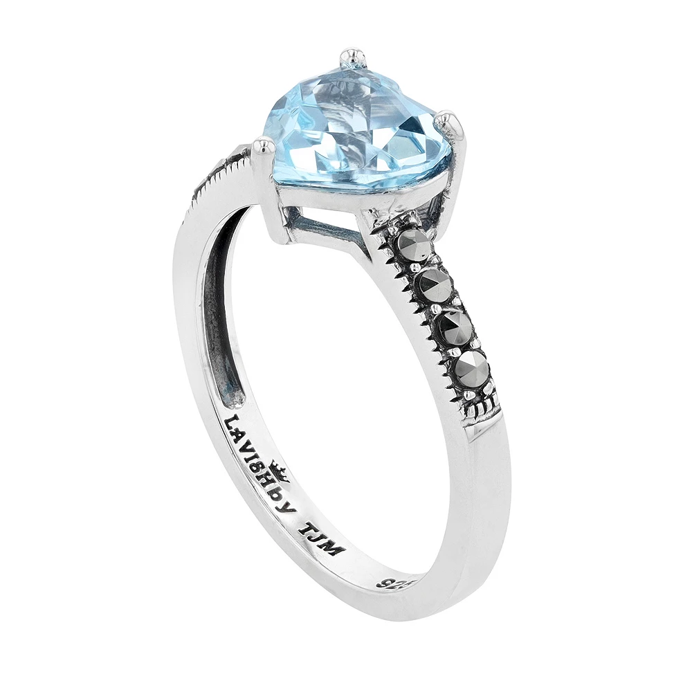 Lavish by TJM Sterling Silver Sky Blue Topaz & Marcasite Heart Ring - Image 2