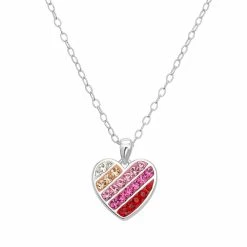 Charming Girl Sterling Silver Crystal Heart Pendant Necklace