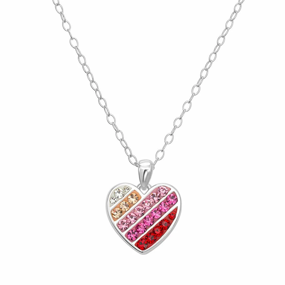 Charming Girl Sterling Silver Crystal Heart Pendant Necklace