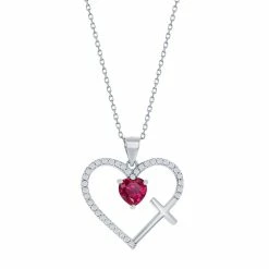Argento Bella Sterling Silver White & Red Cubic Zirconia Cross & Heart Pendant Necklace