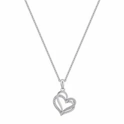 OLIVIA AND HARPER Sterling Silver Cubic Zirconia & Polished Double Open Heart Pendant Necklace