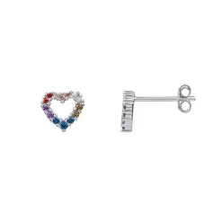 Lola Sterling Silver Multicolored Cubic Zirconia & Simulated Sapphire Open Heart Stud Earrings