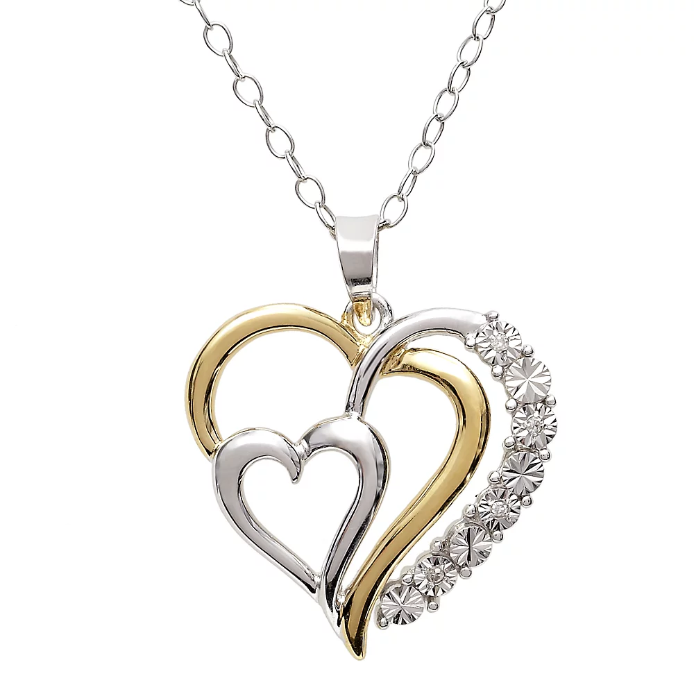 18k Gold-Over-Silver and Sterling Silver Diamond Accent Heart Pendant